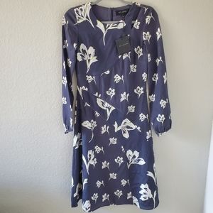 St John falling flower print stretch silk dress NWT